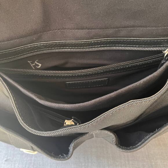 Cole Haan Canvas Leather Trim Briefcase Bag Grey Black 16" Messenger Laptop Bag - Picture 10 of 16